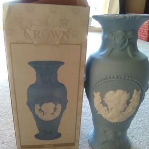 Vintage 1960's Blue Cameo Vase approx 8'' Perfect Gift Idea